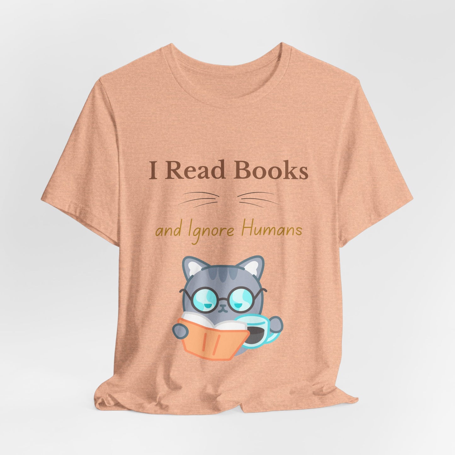 Graphic tee for book and cat lovers with humorous slogan