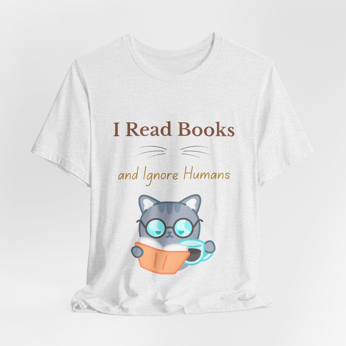 Graphic tee for book and cat lovers with humorous slogan
