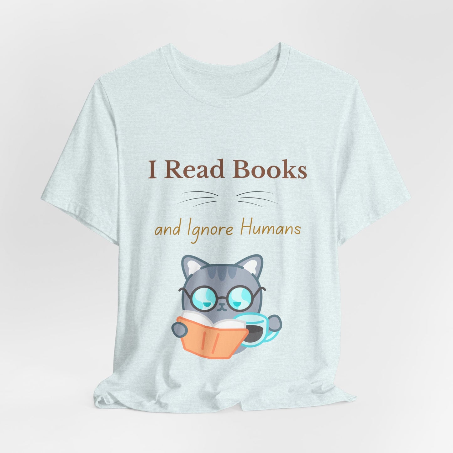 Graphic tee for book and cat lovers with humorous slogan