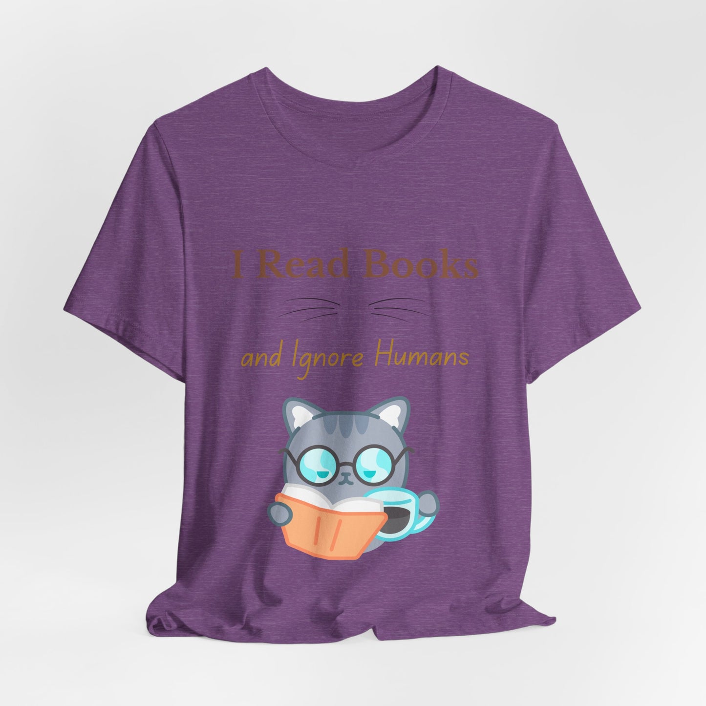 Graphic tee for book and cat lovers with humorous slogan