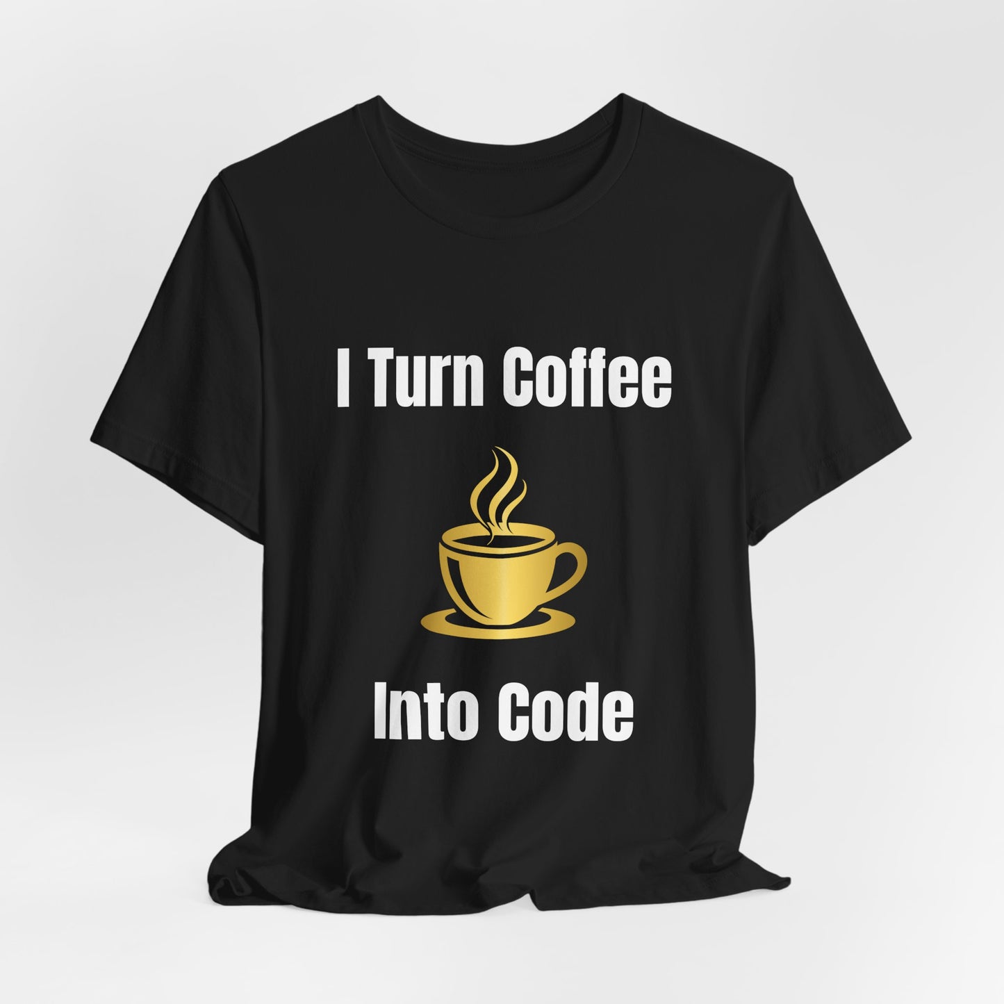 Person wearing Coffee > Code t-shirt – funny tech shirt for programmers and developers