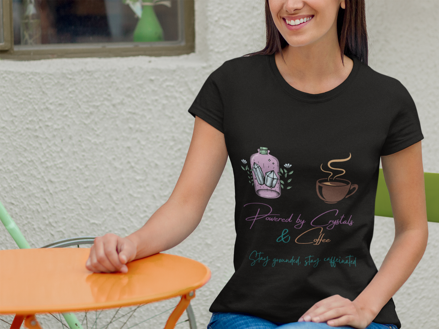 Powered by Crystals and Coffee t-shirt – witchy spiritual unisex shirt for crystal lovers