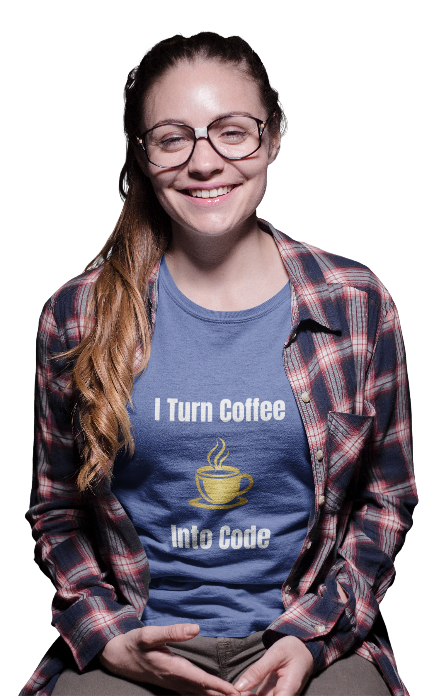 Person wearing Coffee > Code t-shirt – funny tech shirt for programmers and developers
