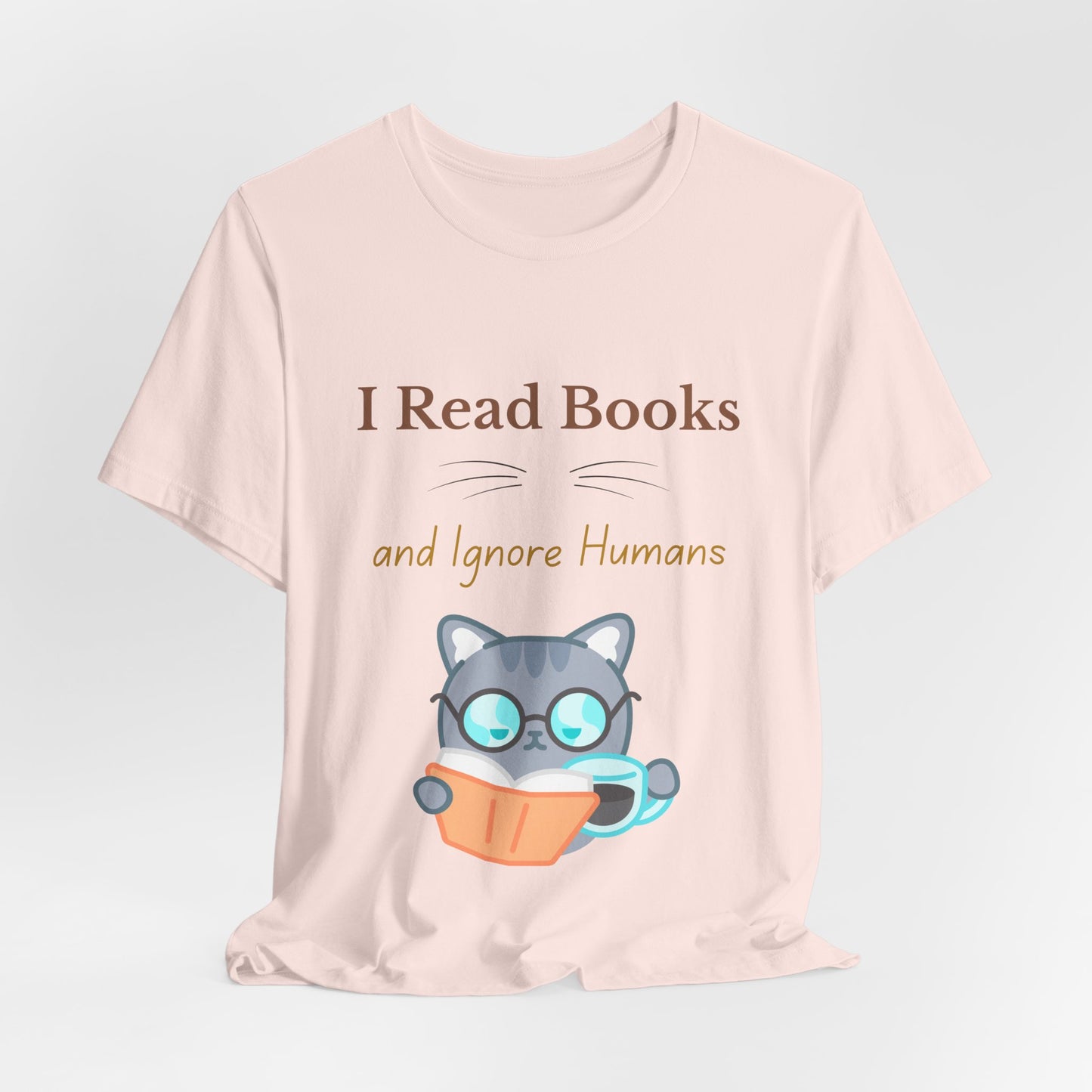 Graphic tee for book and cat lovers with humorous slogan