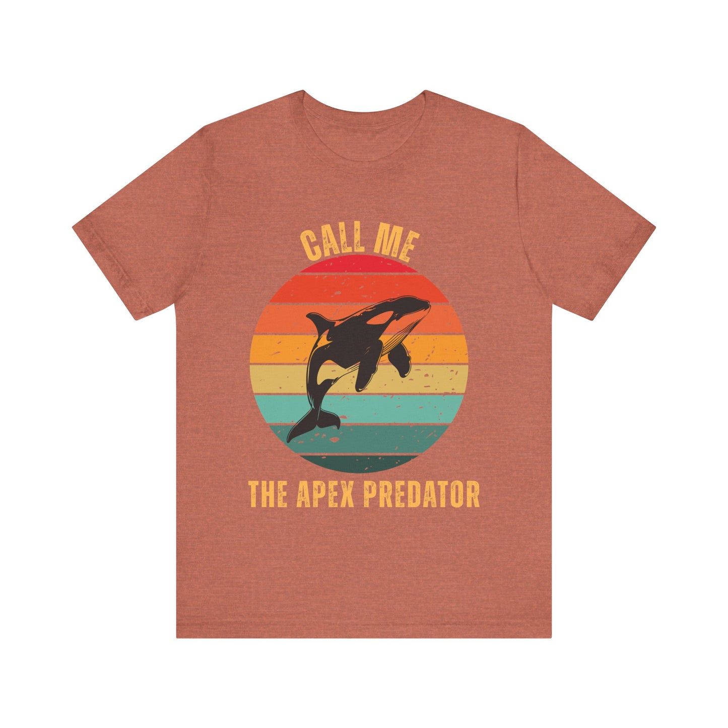 Retro Sunset Orca T-Shirt – Call Me The Apex Predator in Heather Clay