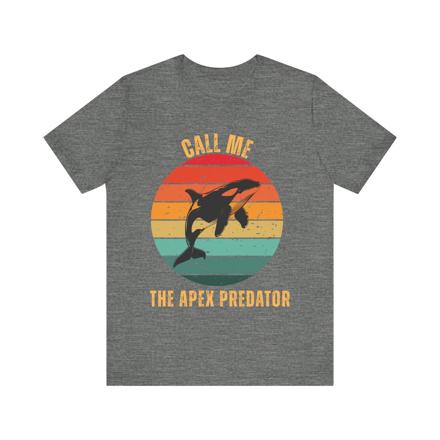 Retro Sunset Orca T-Shirt – Call Me The Apex Predator in Deep Heather