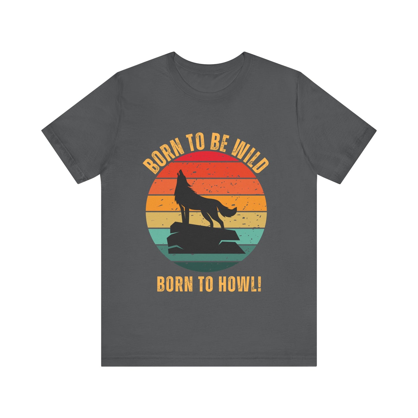 Retro Sunset Howling Dog T-Shirt – Funny Dog Lover Tee in Asphalt
