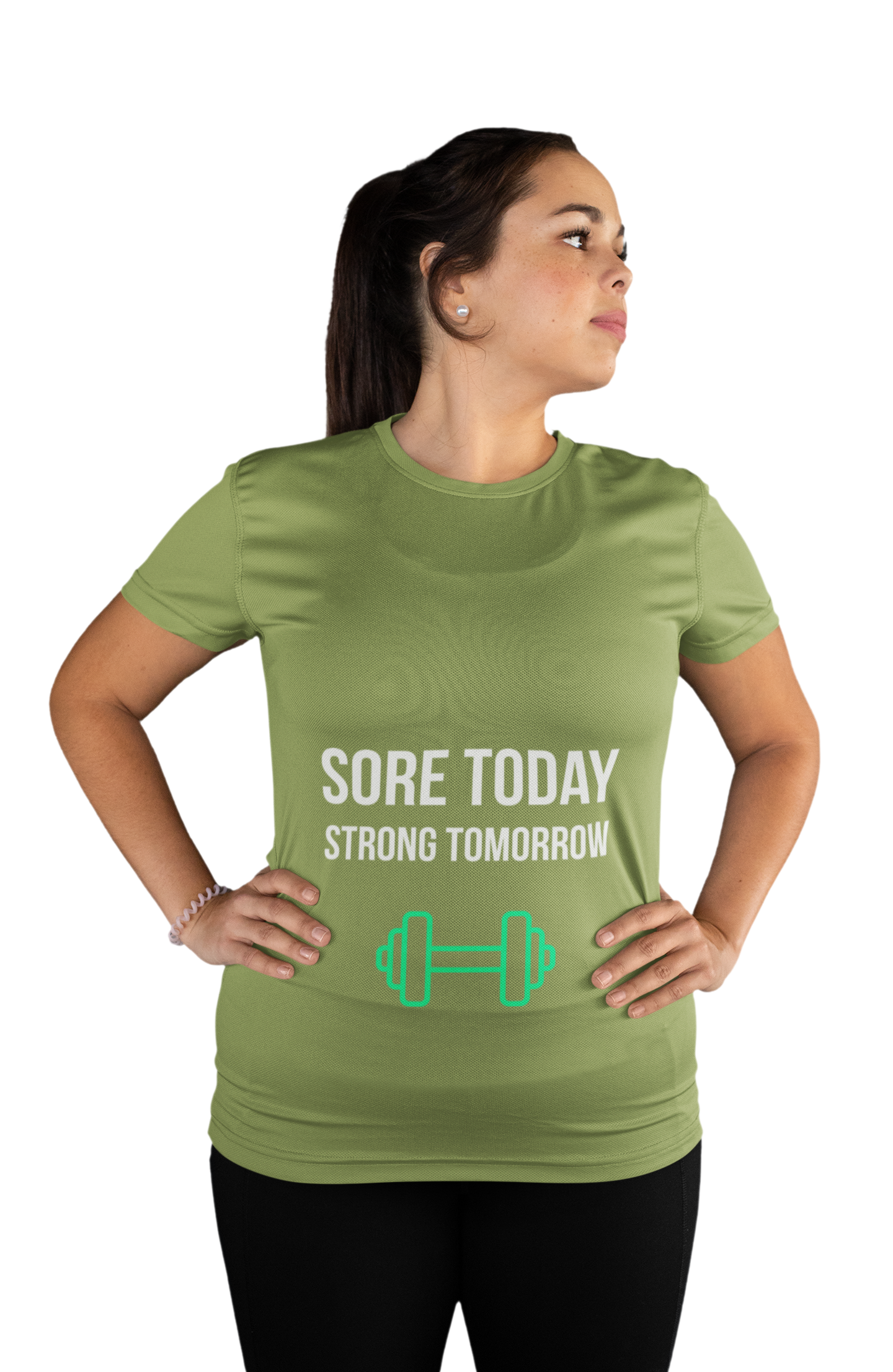 Person wearing Sore Today Strong Tomorrow fitness motivation t-shirt – unisex workout shirt for gym enthusiasts