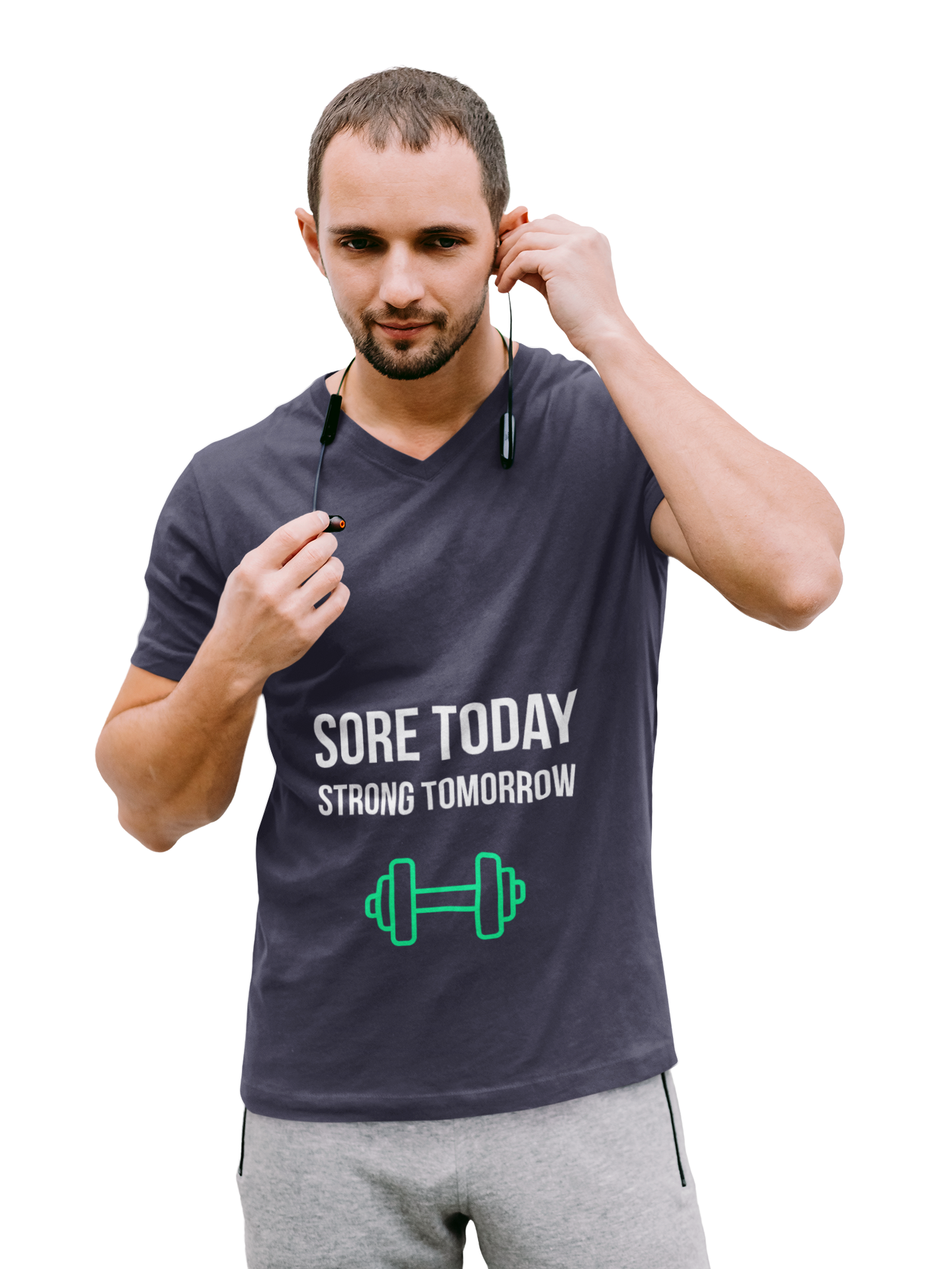 Person wearing Sore Today Strong Tomorrow fitness motivation t-shirt – unisex workout shirt for gym enthusiasts