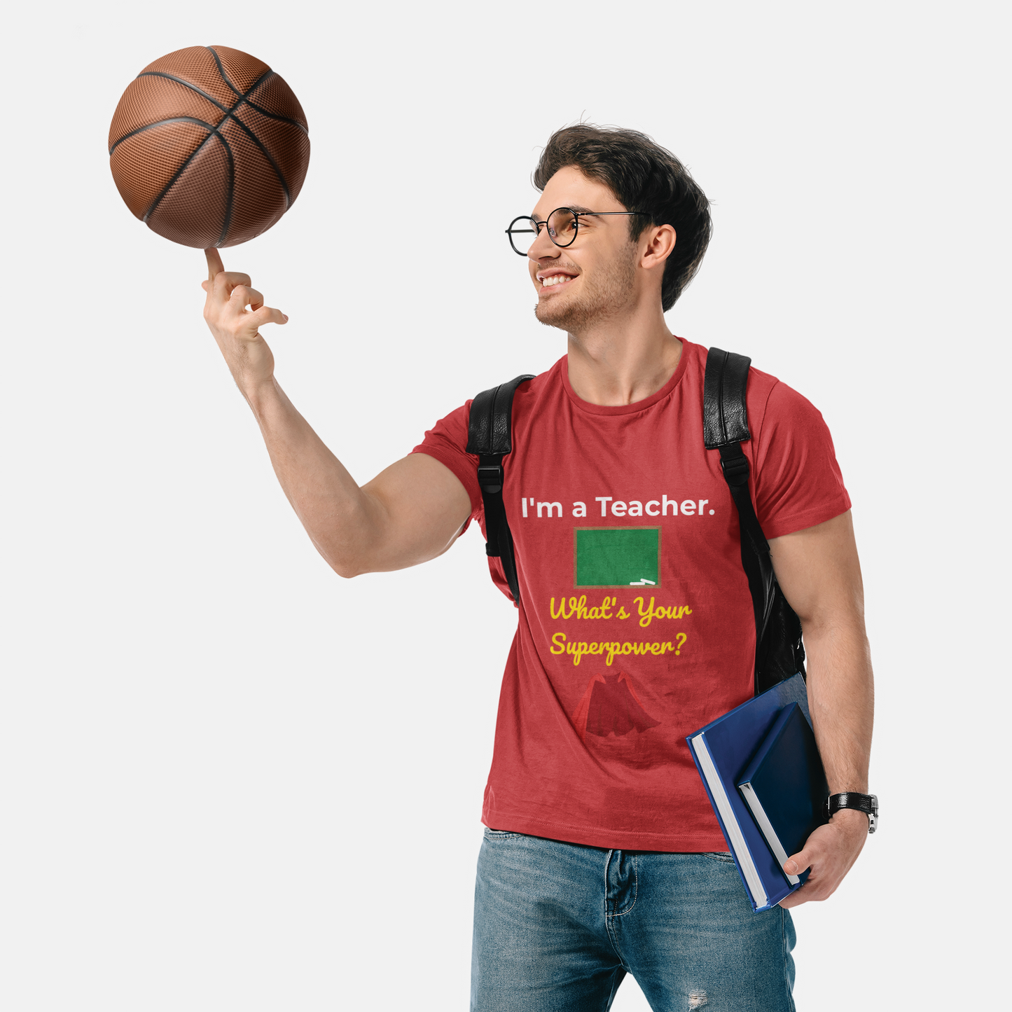 Teacher wearing funny superpower t-shirt – inspirational gift for back to school or classroom wear