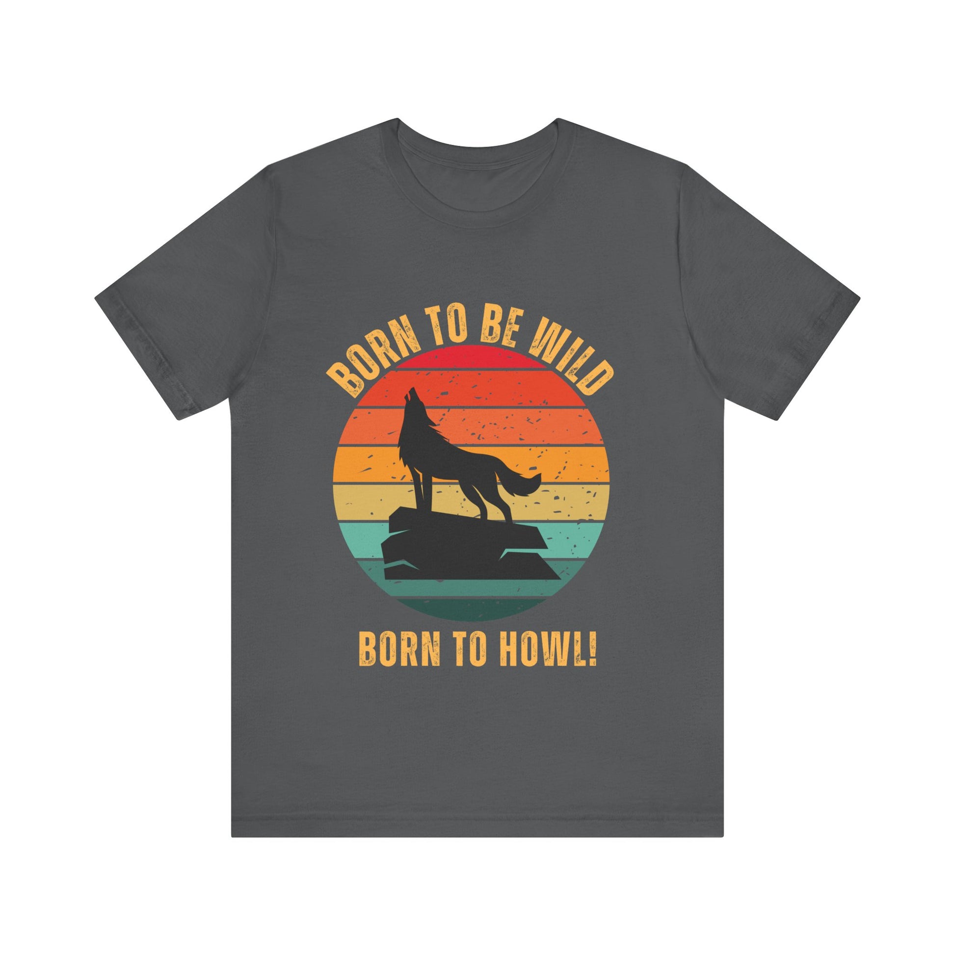 Retro Sunset Howling Dog T-Shirt – Funny Dog Lover Tee in Asphalt